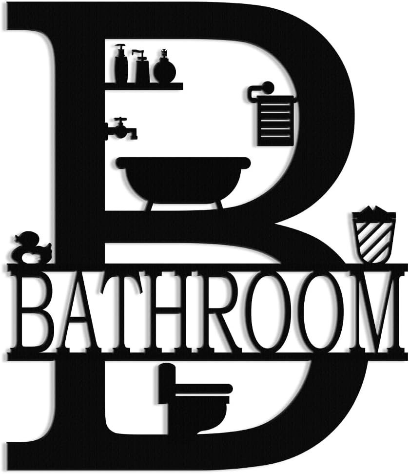 XORT Metal Bathroom Wall Decor, Farmhouse Metal Bathroom Wall Art, Funny Bathroom Sign for Modern Home Hanging Decorations. (Black – 12 x 14 inch)