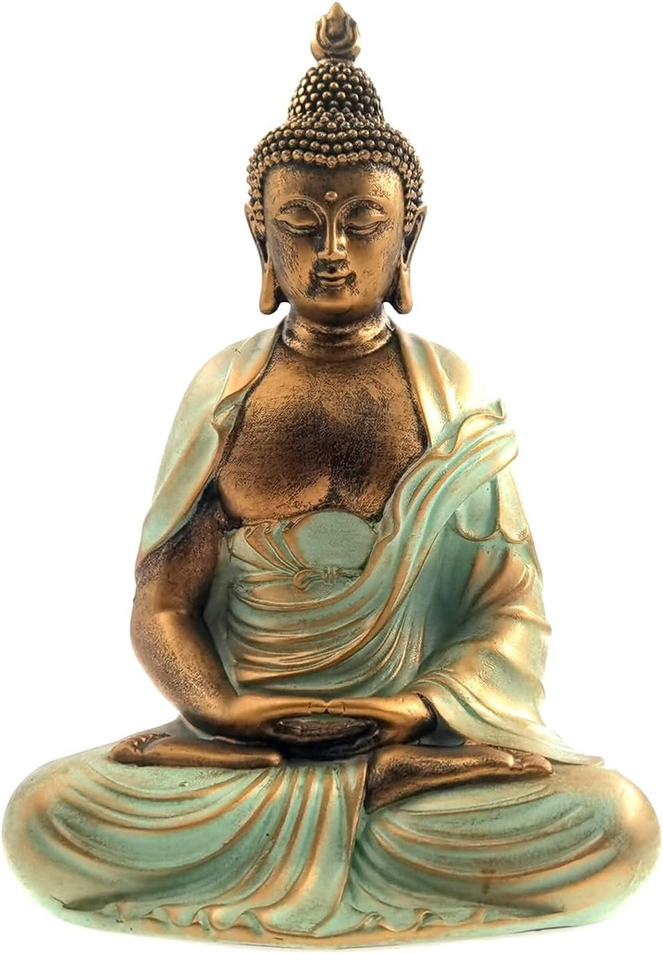 7.5″ Gold Buddha Statue for Home Decor – Serene Meditation Decor, Zen-Inspired Buddha Sculpture with Blessing Services Included