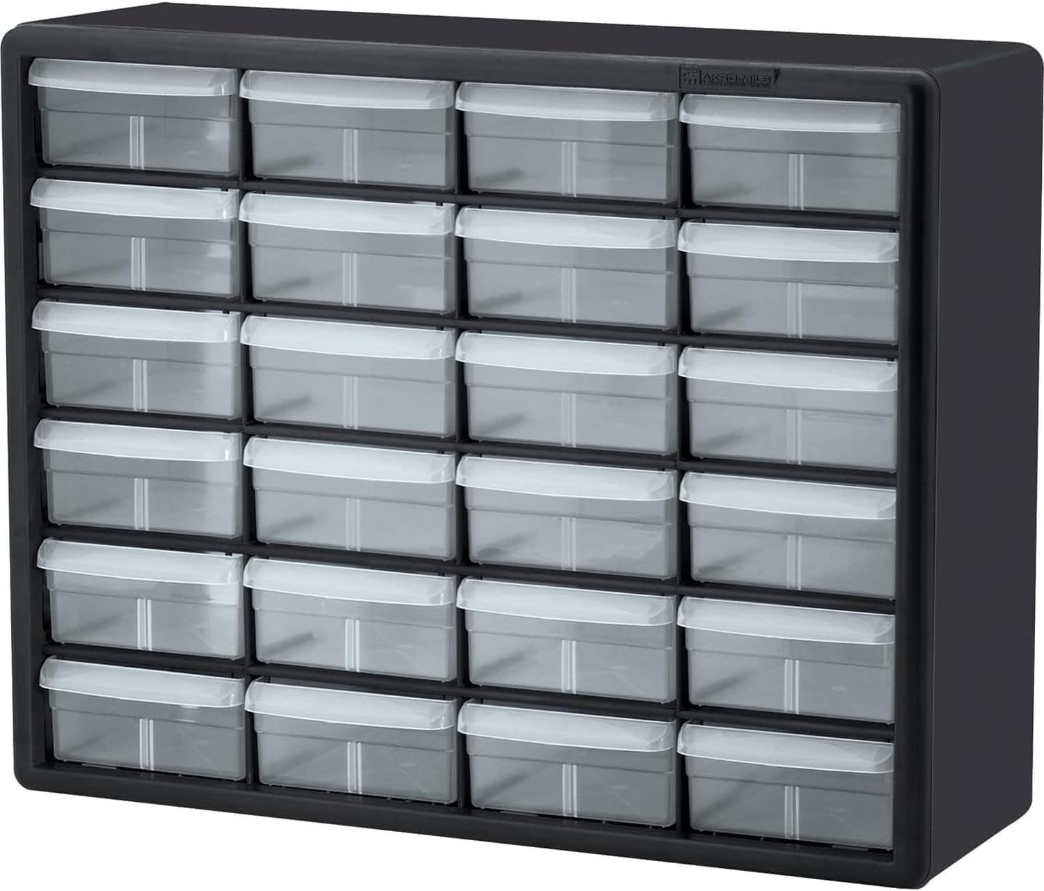 Akro-Mils 24-Drawer Plastic Drawer Storage Cabinet for Garage Organization, Bead Organizer, Building Bricks Storage, Teacher Toolbox, Makeup Organizer, 20″ W x 6″ D x 16″ H, 10124 Black