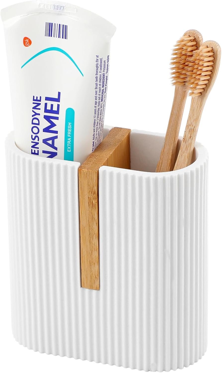 rejomiik Matte White Toothbrush Holders Electric Toothbrush Holder for Bathrooms, Bamboo Tooth Brushing and Toothpaste Storage Organizer for Sink, Countertop