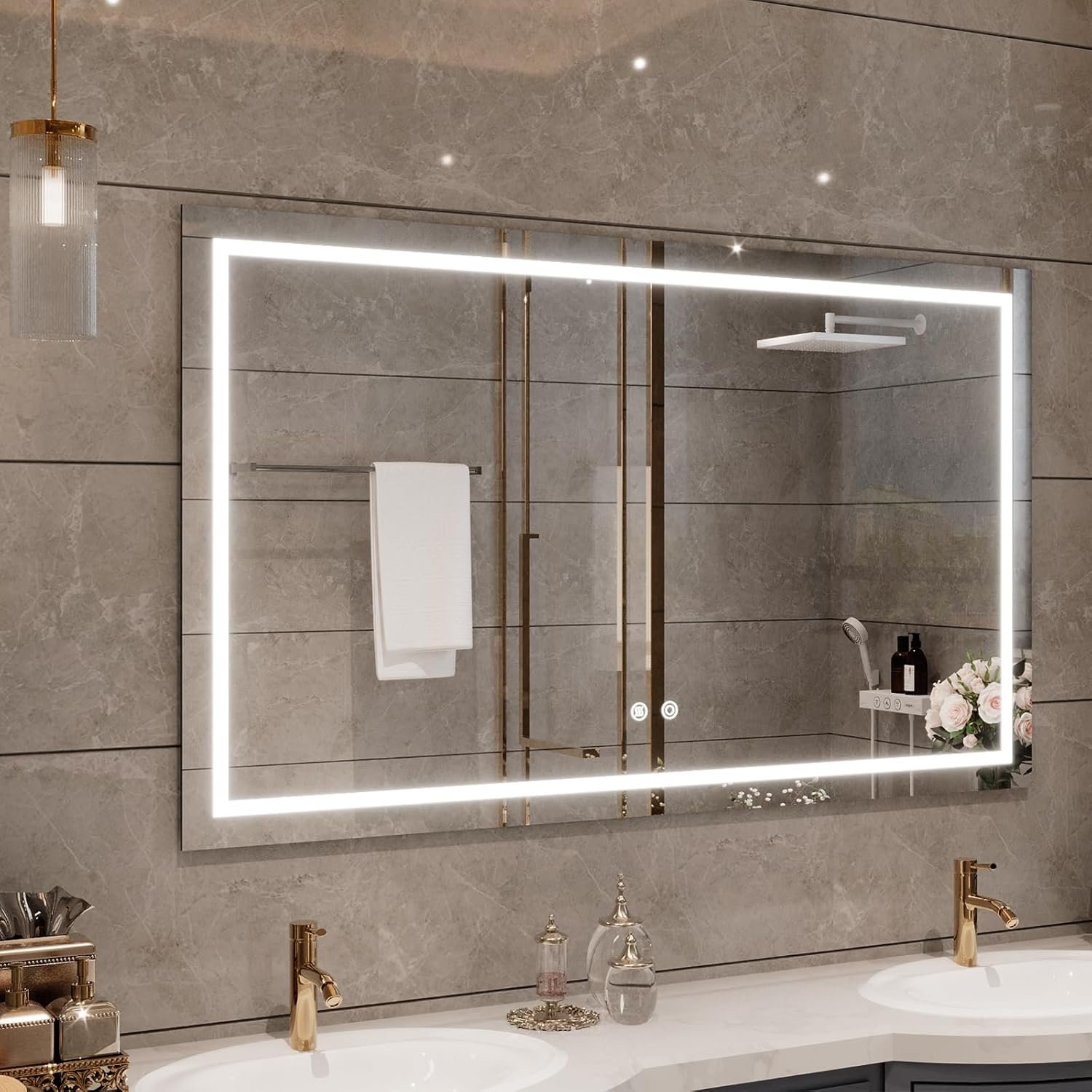 24″x32″ LED Bathroom Mirror with Front Lights, Dimmable Vanity Mirror with Anti-Fog, Wall Mounted Lighted Mirror for Bathroom, CRI 90+ Brightness, Horizontal or Vertical Hanging