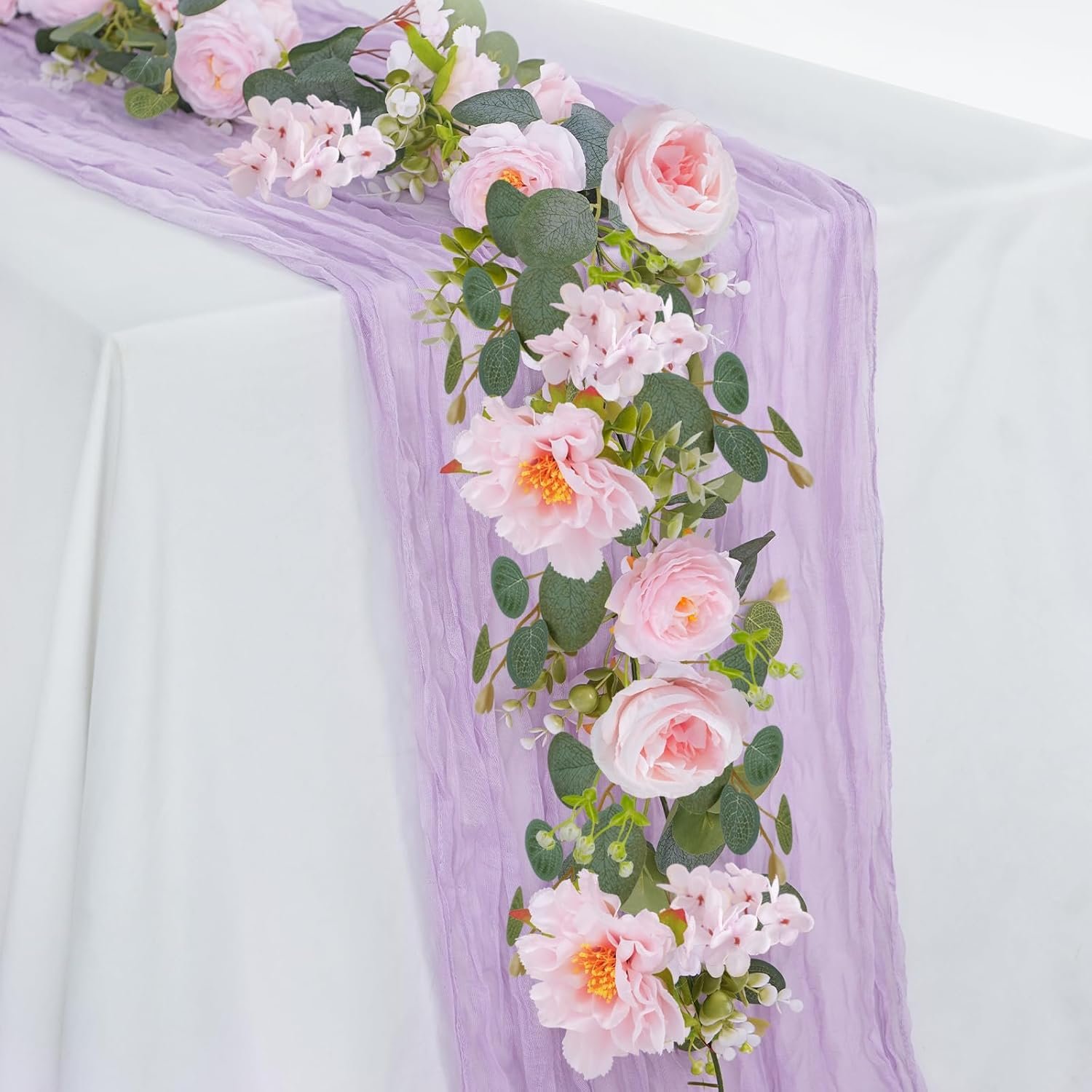 2 PCS Artificial Pink Flower Garland Vines for Backdrop 12FT Floral Garlands for Decor with Fake Rose Peony 20 Flowers Table Wedding Arch Hanging Flowers Wall Decoration