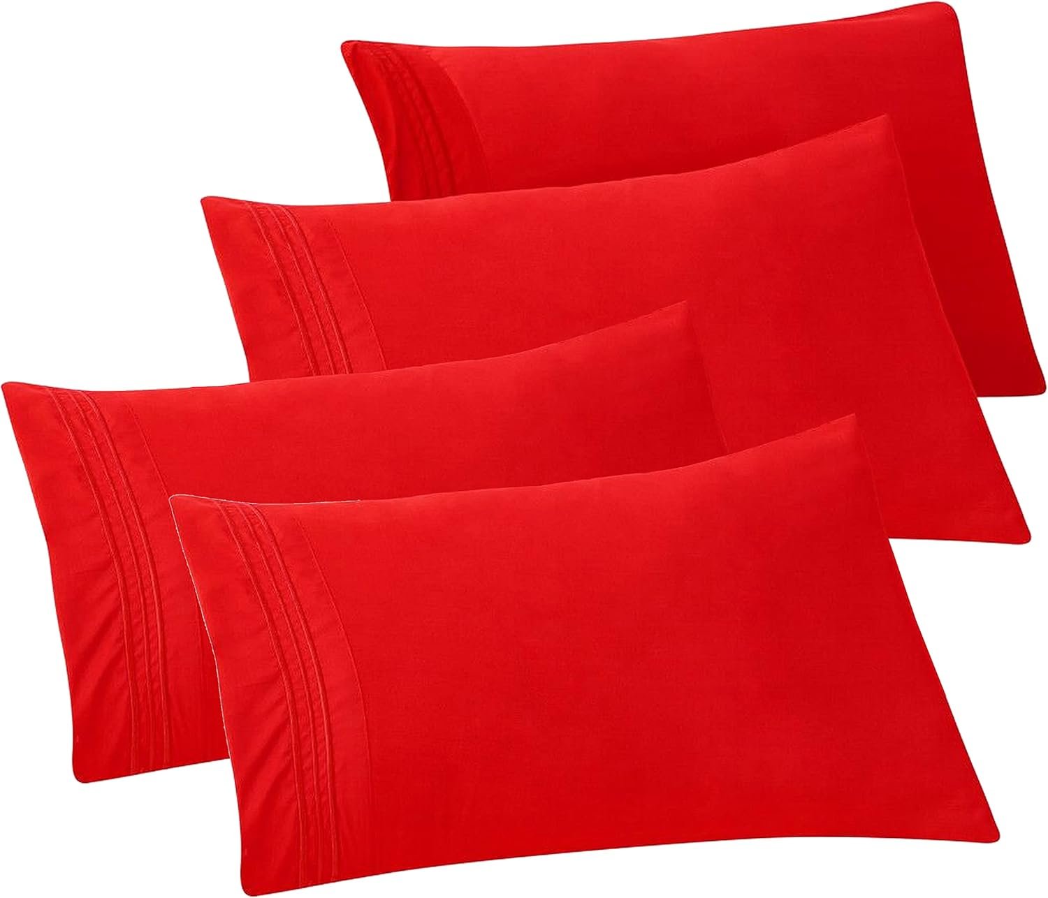 Elegant Comfort 4-PACK Solid Pillowcases 1500 Premium Hotel Quality Microfiber – Smooth Weave, Wrinkle and Stain Resistant, Easy Slip-On, 4-Piece Set, Standard/Queen Pillowcase, Red