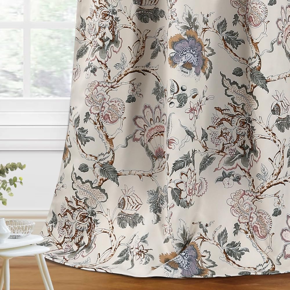 H.VERSAILTEX Blackout Curtains 96 Inch Length 2 Panels Set Floral Print Curtain Drapes for Living Room Thermal Insulated Grommet Window Curtains for Bedroom – Traditional Floral in Sage and Brown