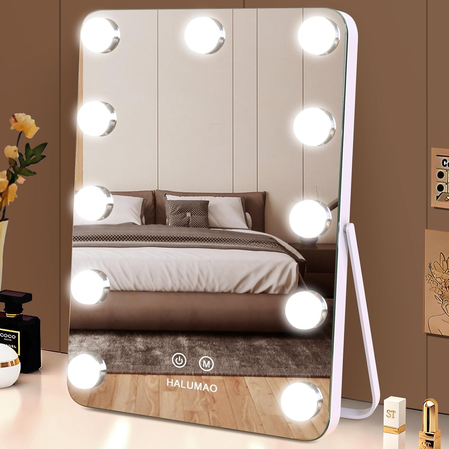 14.6″ Vanity/Makeup Mirror with Lights, Hollywood Mirror with 11 Dimmable LED Bulbs,3 Color Modes,Touch Control