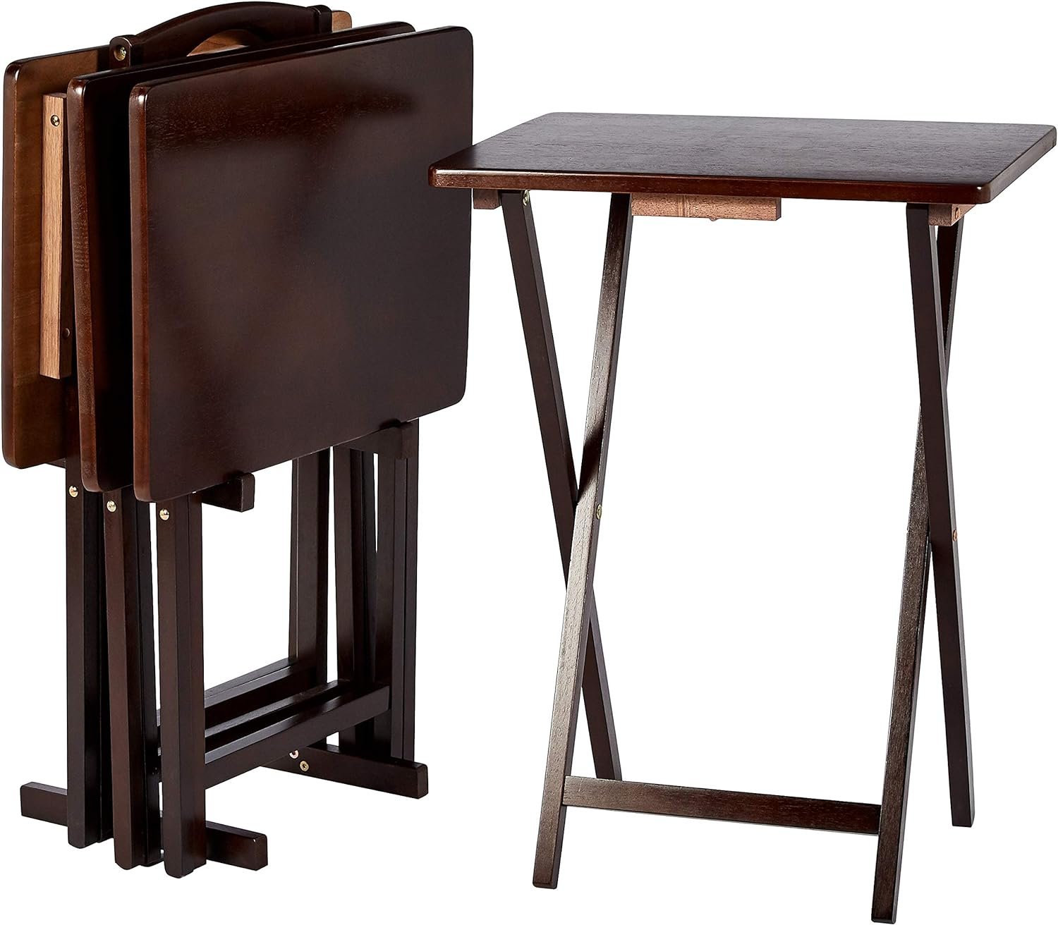 Amazon Basics Classic Foldable TV Dinner Tray Table with Storage Rack, 14.6 L x 19 W x 26 H inch, Espresso, 4-Pack