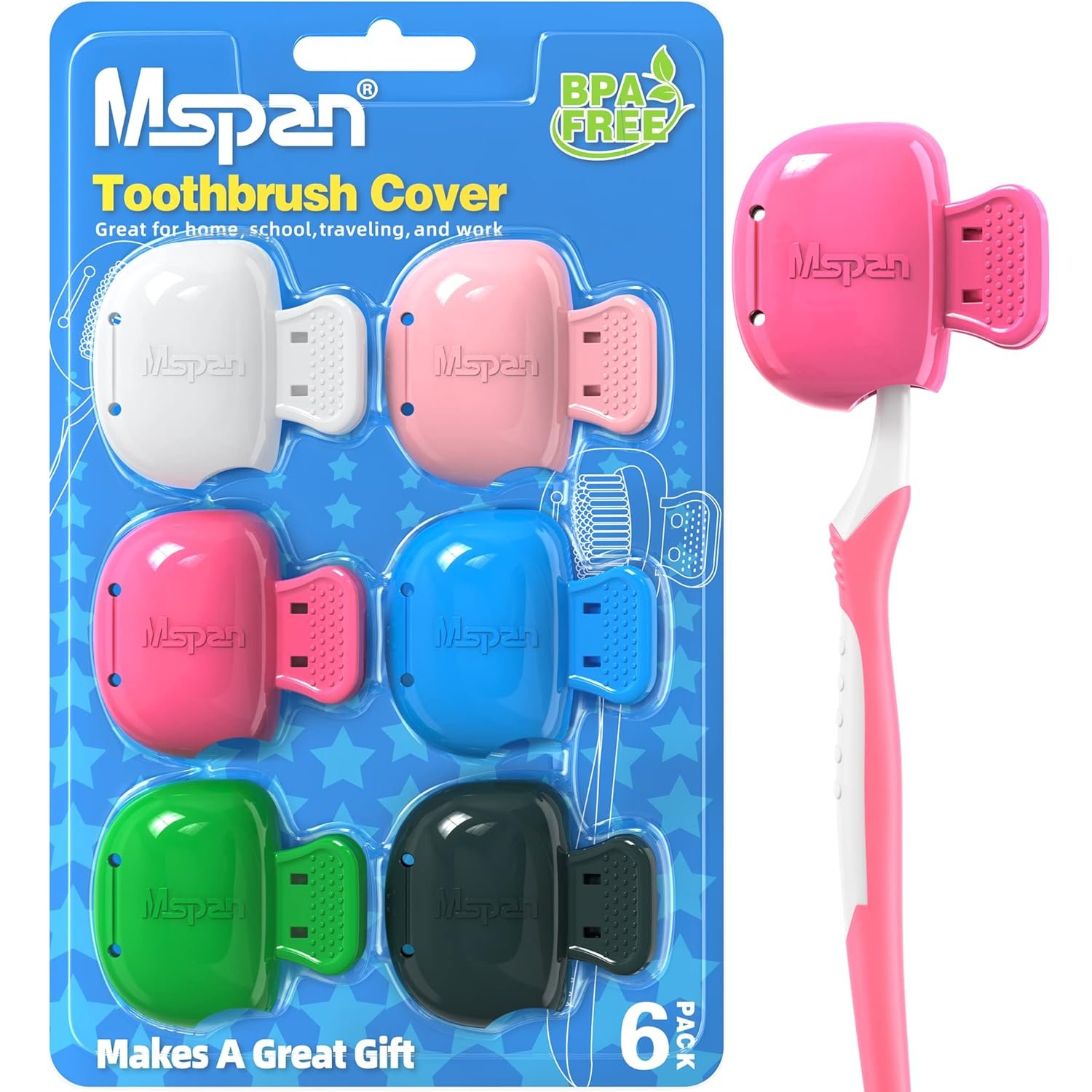 Mspan Toothbrush Cover Cap Case: Brush Head Protector Pods Plastic Travel Tooth Brushing Clip for Manual & Electric Toothbrush – 6 Packs