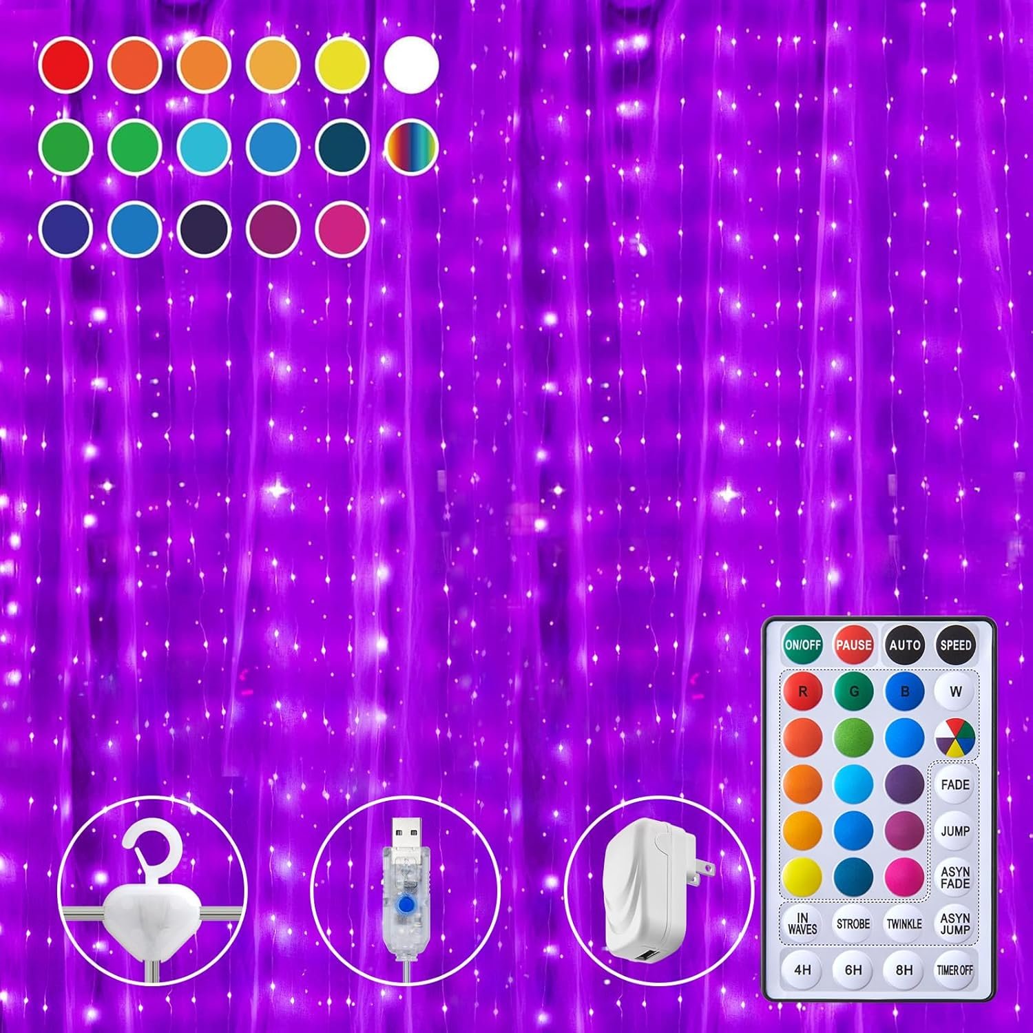 16 Colors Changing Curtain Lights – 250 LED 9.8 X 8.8 FT Fairy String, 7 Modes Twinkle with Remote, Backdrop Wall Hanging Dripping for Bedroom Backyard Halloween Christmas Decor