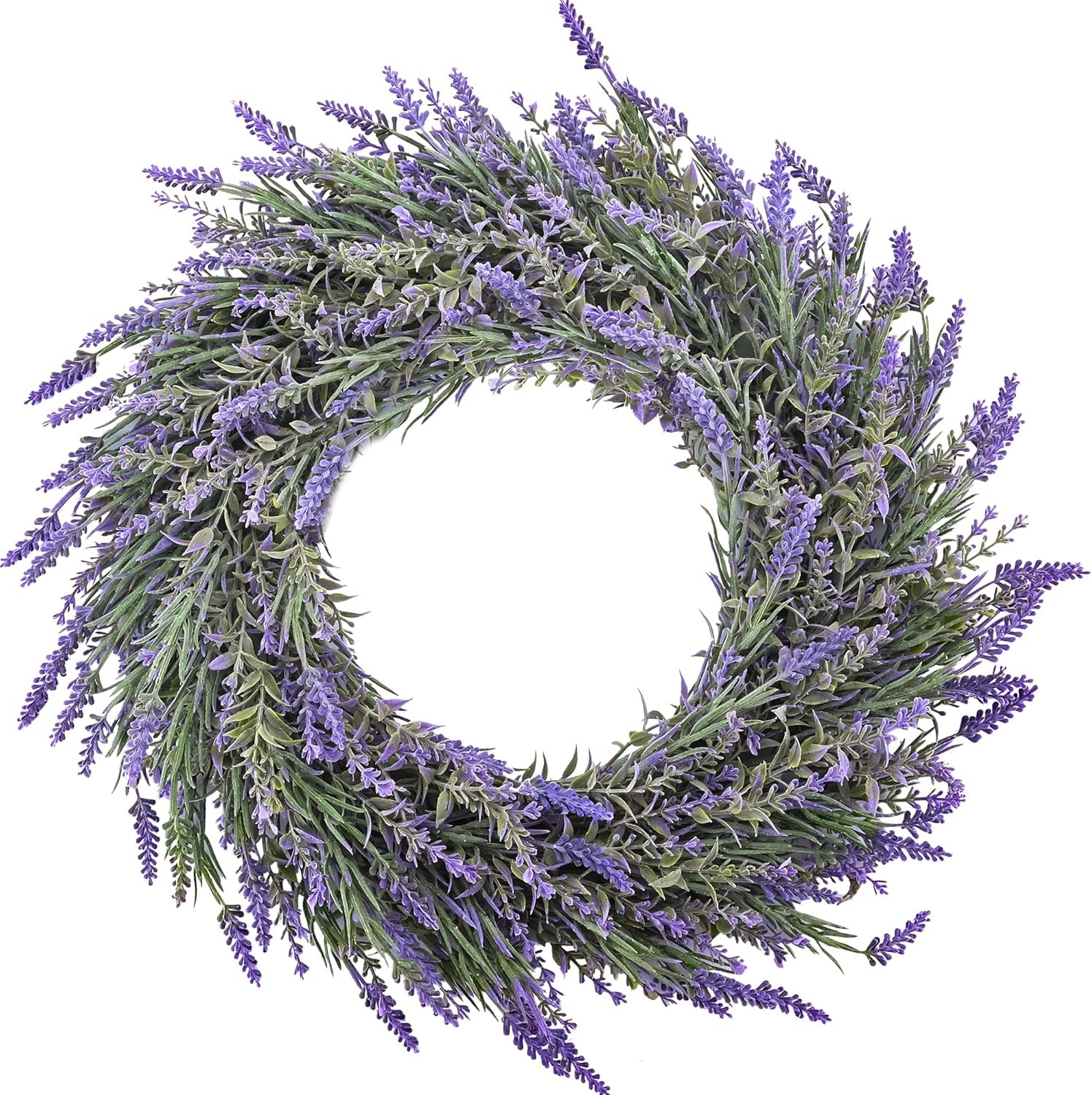 DDHS 18″ Lavender Wreath for Front Door – Artificial Summer Wreath Porch & Wall Decor, Farmhouse Wedding, Spring, Fall Christmas Indoor & Outdoor All Seasons (Purple)