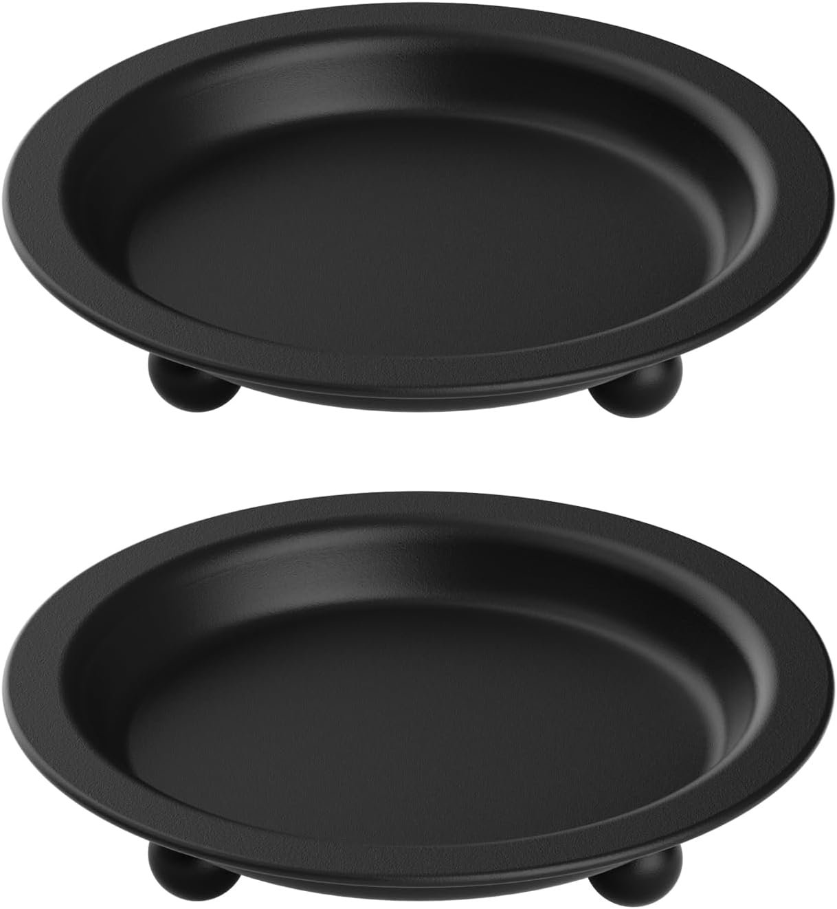 Black Candle Candlestick Holder Decor, 4.13 Inch Round Candles Tray Holders Set of 2, Iron Plate Candle Stand for Pillar Ball Candles, Metal Porta Velas for Home Decor Table Centerpiece