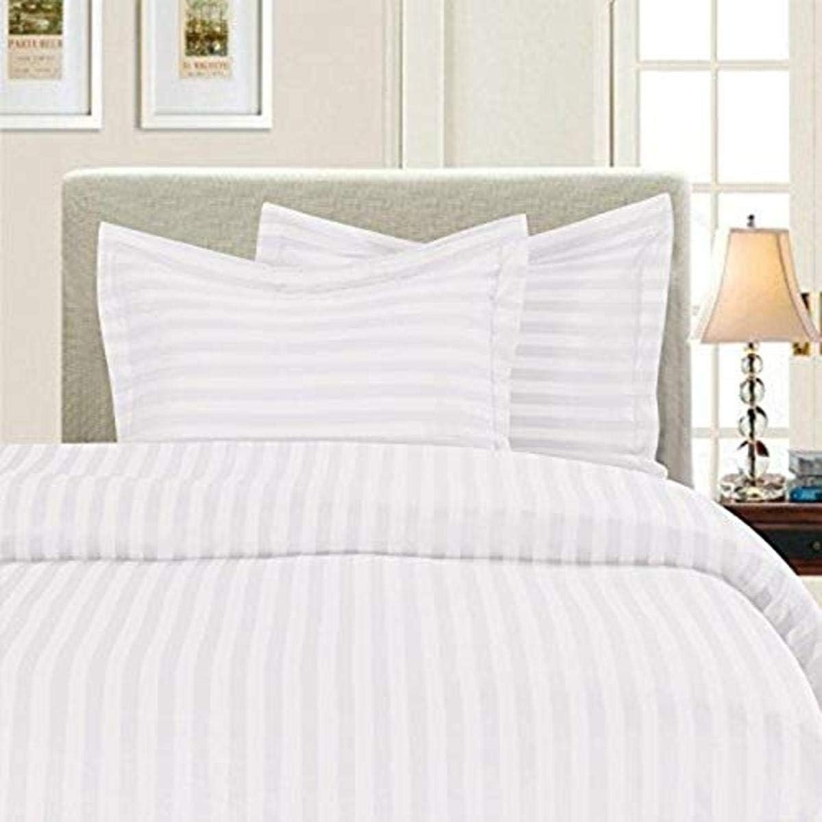 Elegant Comfort Wrinkle & Fade Resistant 1500 Thread Count – Damask Stripes Egyptian Quality Luxurious Silky Soft 3pc Duvet Cover Set, King/Cal-King, White