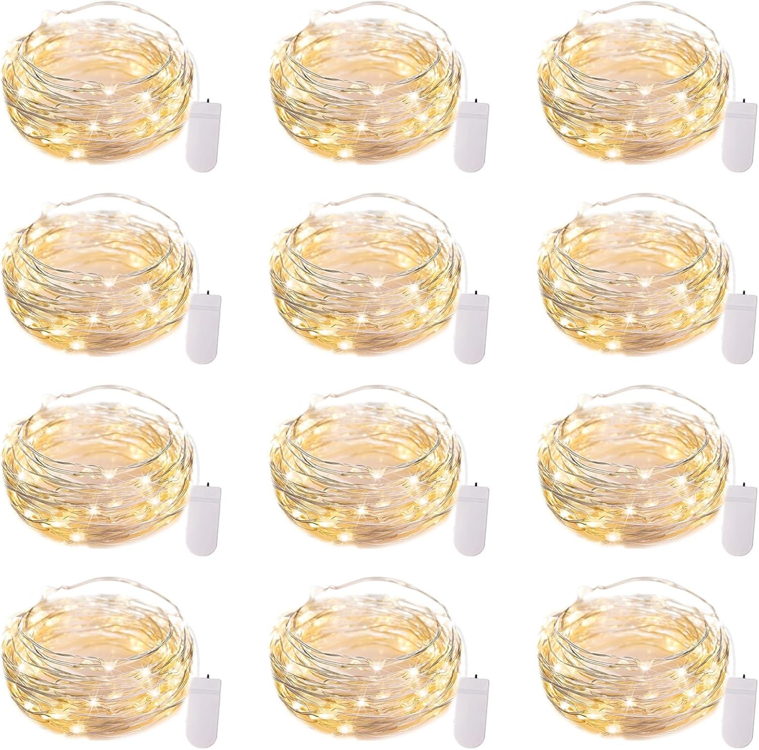 Brightown 12 Pack LED Fairy Lights Battery Operated String Lights – 7ft 20LED Waterproof Silver Wire Firefly Starry Moon Lights for DIY Crafts Wedding Table Centerpieces Party Bedroom Christmas