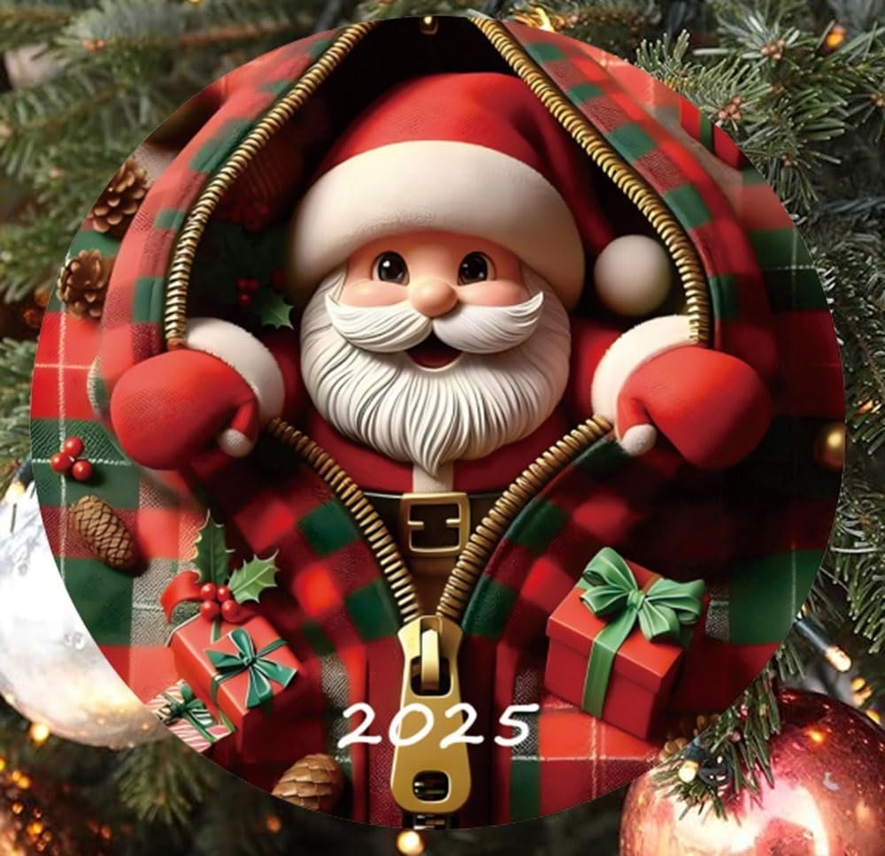 2025 Christmas Tree Fun Santa Claus Decorations, Christmas Ornaments 2025，Painted Glass Style, Unique Acrylic Hanging Decorations