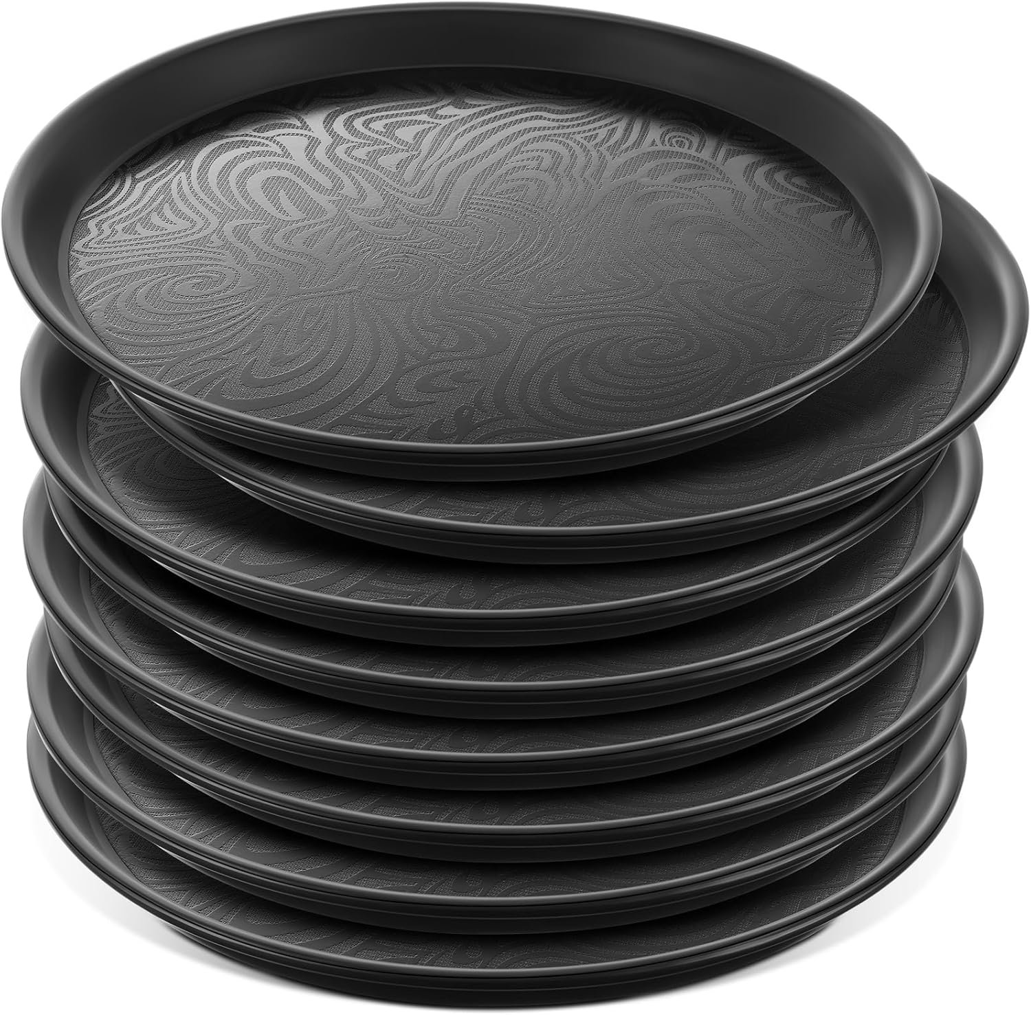 Zopeal 8 Pcs 12 Inch Round Restaurant Serving Trays Non Slip Surface Black Serving Plastic Food Meals Server Tray for Halloween Party Bar Restaurant Cocktail Cafeteria