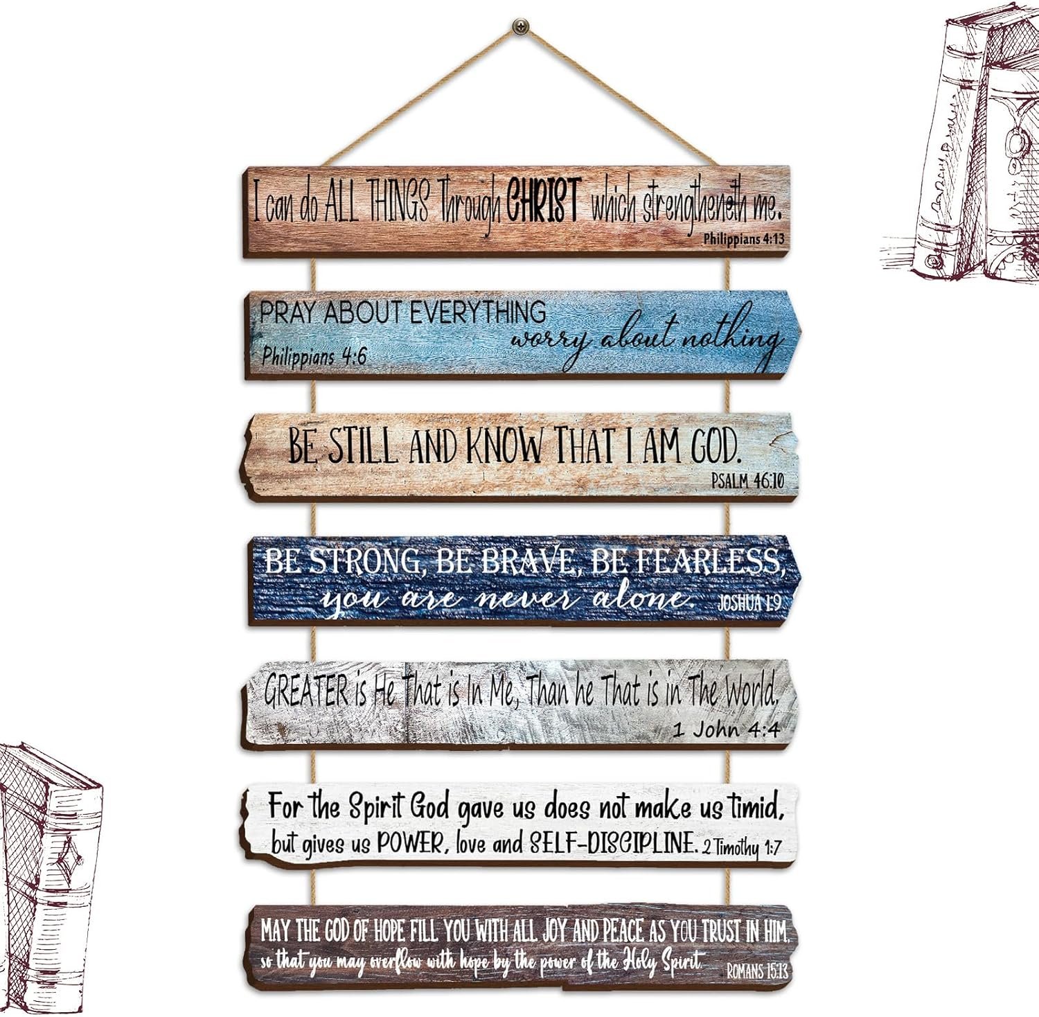 Yookeer Christian Wall Art Office Religious Wall Decor for Prayer Room Inspirational Wooden Bible Verses Bathroom Scripture Art Meditation Inspirational Hanging Wood Sign (English Style)