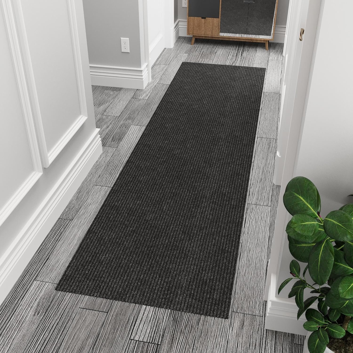 Ottomanson 2′ x 10′ Hallway Runner with Scraper Pile Extra Durable Non-Slip Rug Mat for Indoor & Outdoor Use – Ideal for Kitchen, Entryway, Patio & Garage – High-Traffic Carpet, Black