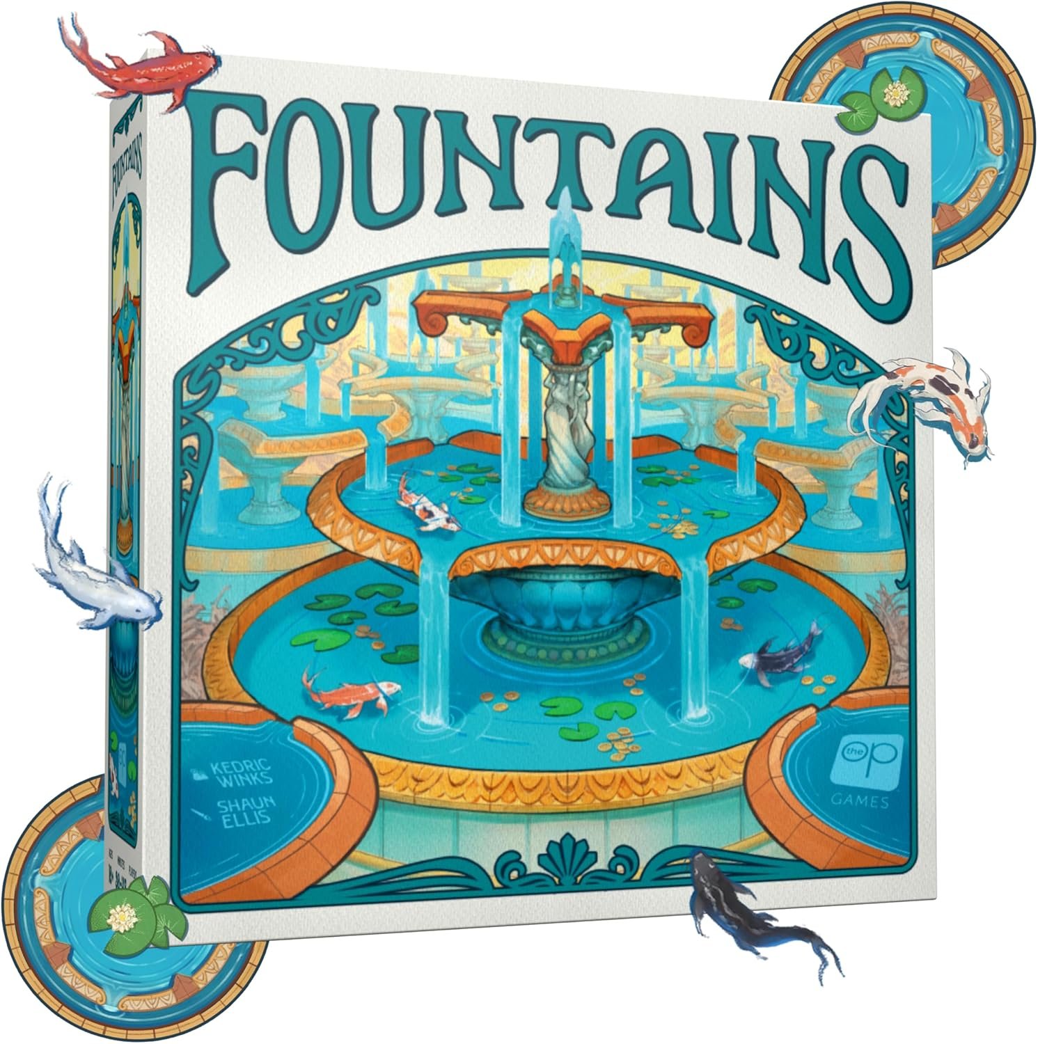 Fountains Board Game, Competitive Tile-Laying Strategy Game, Stunning Art Nouveau Aesthetic, 1-5 Players, Unique 3D Stacking & Drafting, Family & Gamer-Friendly, Ages 10+, 30-45+ Min Play Time