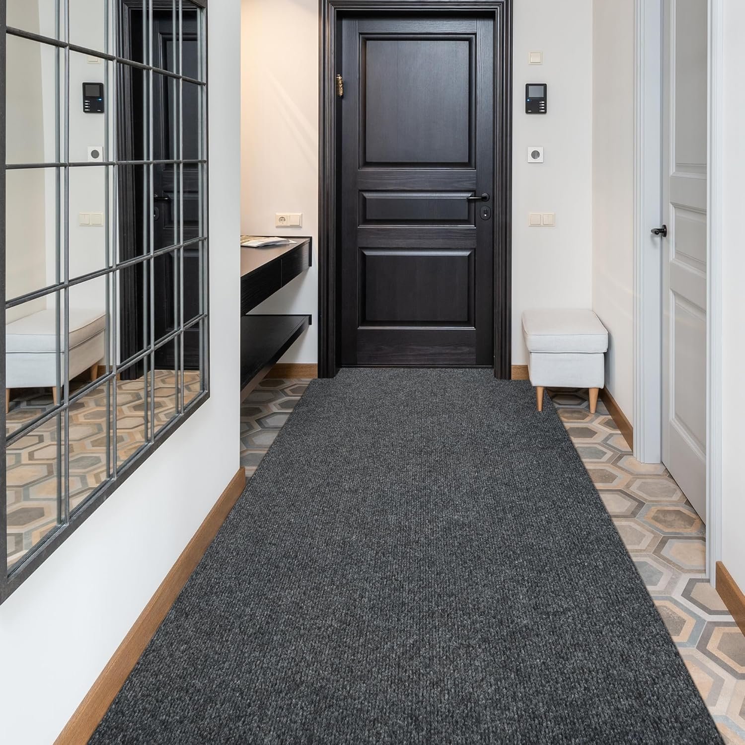 jxgzyy Runner Rugs for Hallway 2’11 x 9’10”, Non Slip Carpet Runner, Heavy Duty Indoor Outdoor Long Floor Mat with Rubber Backing, for Entrance, Patio, Garage, Mudroom, Grey