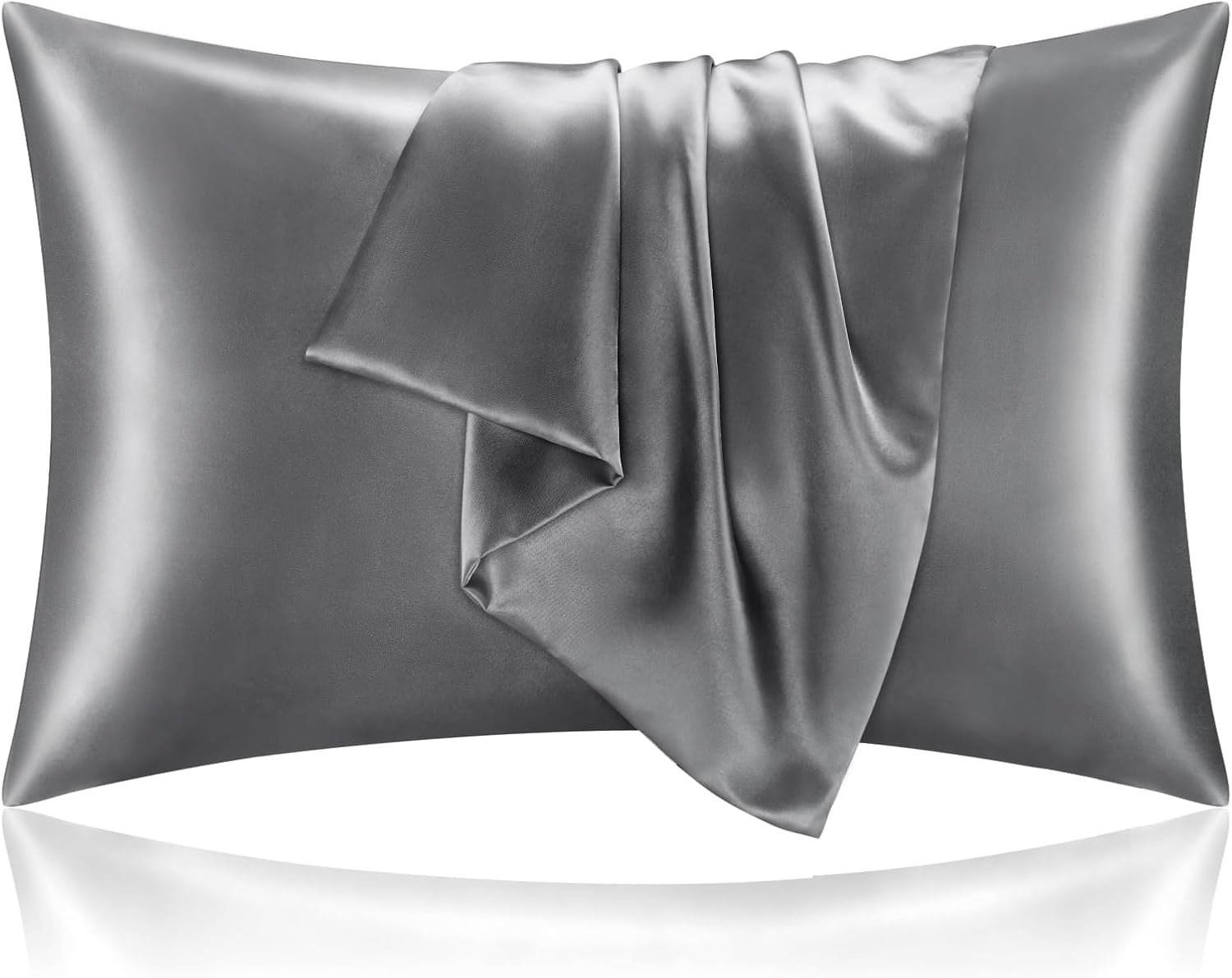 BEDELITE Satin Pillowcase for Hair and Skin, Super Soft and Cooling Similar to Silk Pillow Cases 2 Pack with Envelope Closure, Gift for Women Men(20″x30″ Queen Size, Dark Grey)