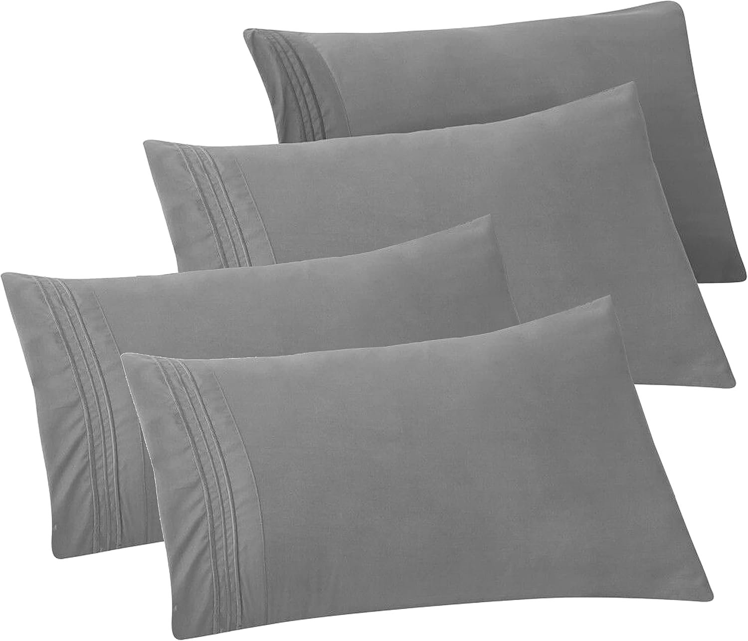Elegant Comfort 4-PACK Solid Pillowcases 1500 Premium Hotel Quality Microfiber – Smooth Weave, Wrinkle and Stain Resistant, Easy Slip-On, 4-Piece Set, Standard/Queen Pillowcase, Gray