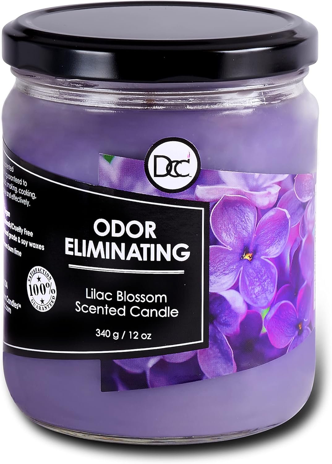 Lilac Blossom Odor Eliminating Highly Fragranced Candle – Eliminates 95% of Pet, Smoke, Food, and Other Smells Quickly – Up to 80 Hour Burn time – 12 Ounce Premium Soy Blend