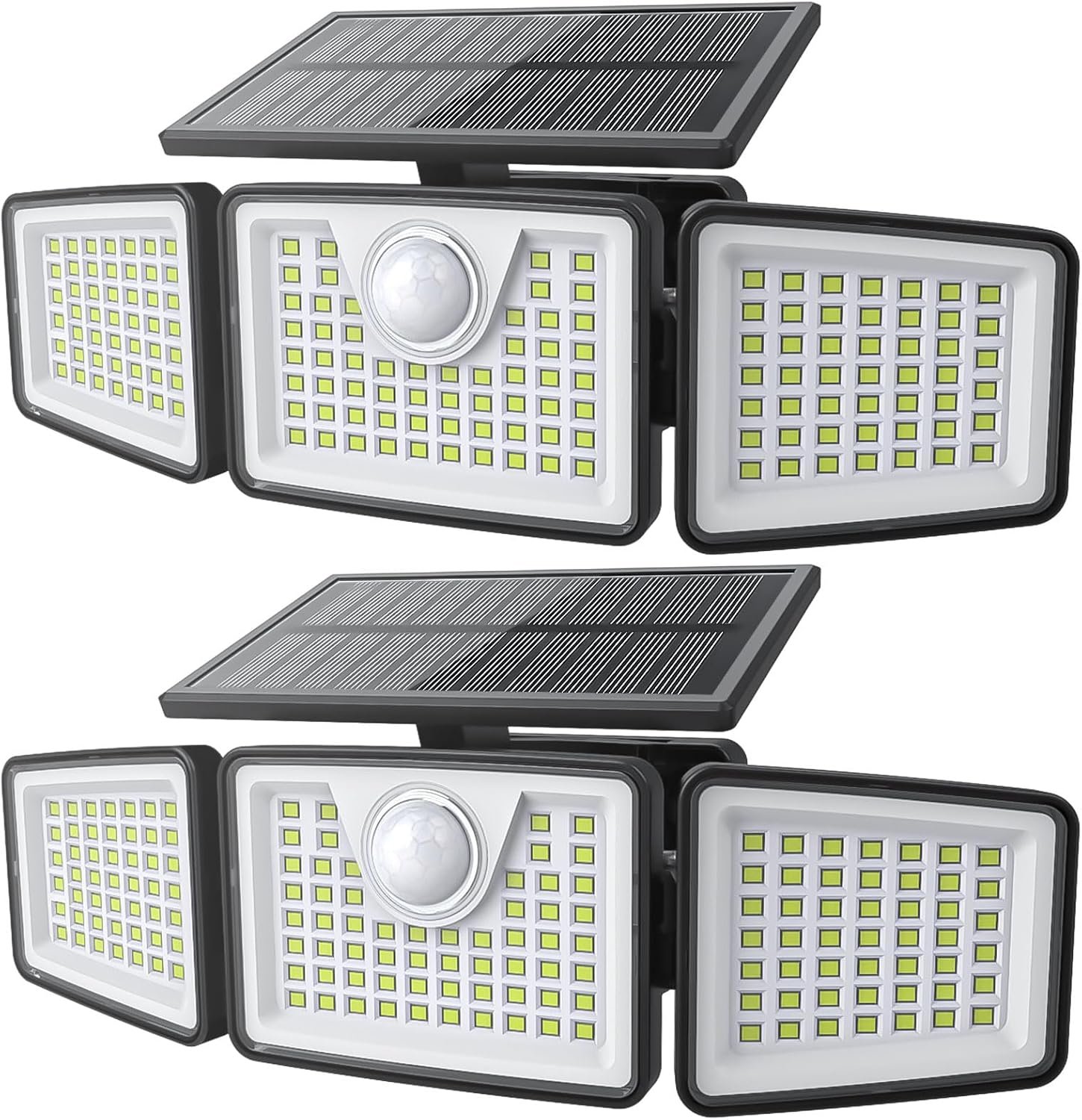 daphino 2500LM Solar Lights Outdoor with Motion Sensor,3 Head 270° Wide Angle Street Area Lights, IP65 Waterproof Security Lighting with 3 Modes(Non-Remote,2 Pcs)
