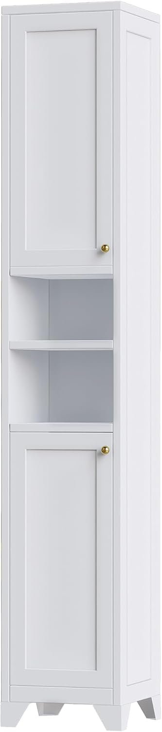 67”H Narrow Metal Bathroom Storage Cabinet with 2 Adjustable Shelves & Doors, Tall Skinny Bathroom Corner Floor Cabinet, Slim Storage Organizer for Small Spaces, Living Room, Kitchen