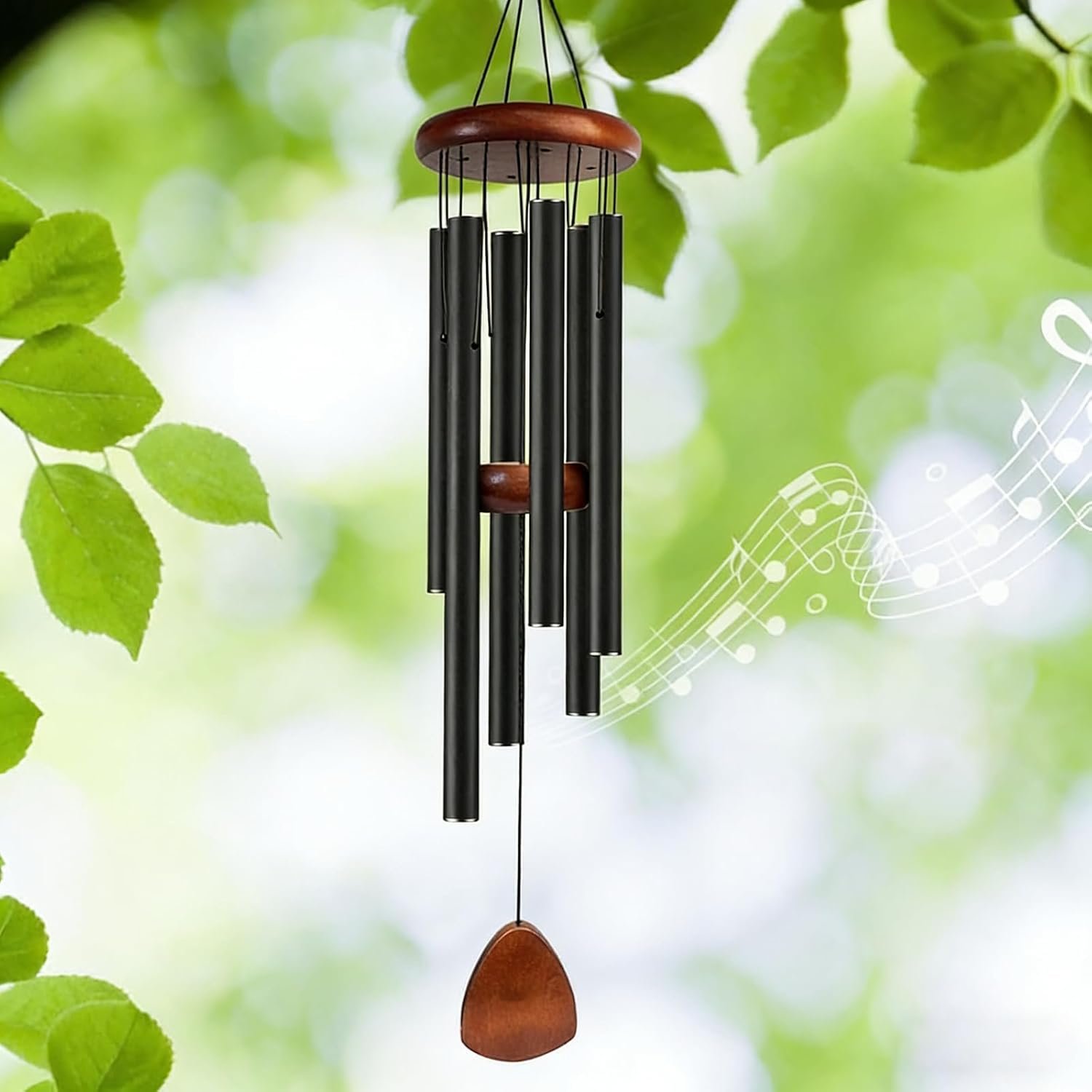 27″ Wind Chimes Outdoor with 6 Aluminum Tubes-Memorial & Sympathy Gift Wind Chime for Garden,Patio,Yard Decoration,Brown+Black