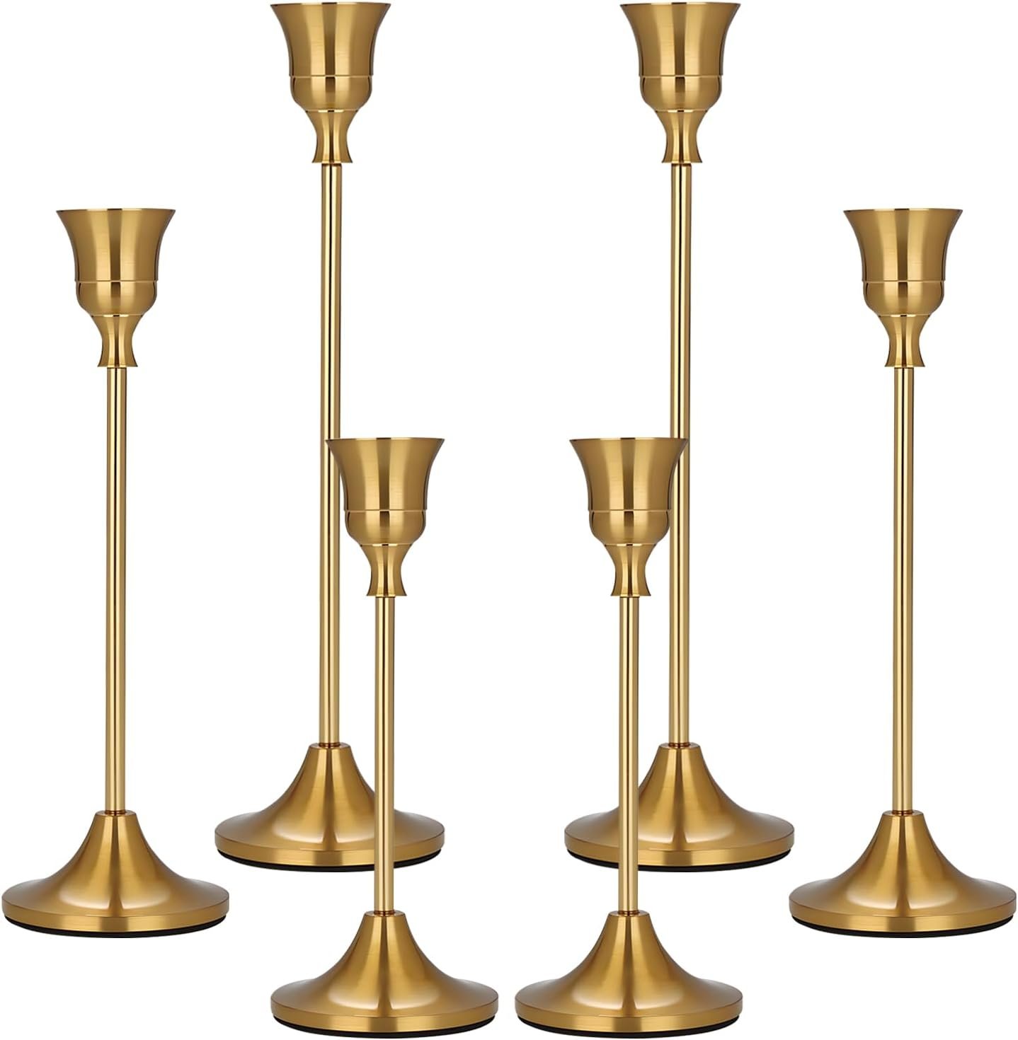 Candle Holder Brass Gold Candlestick Holders Set of 6, Metal Taper Candle Holders for Table Centerpiece Fits 3/4 inch Candles, Tall Candle Stands for Halloween Thanksgiving Christmas