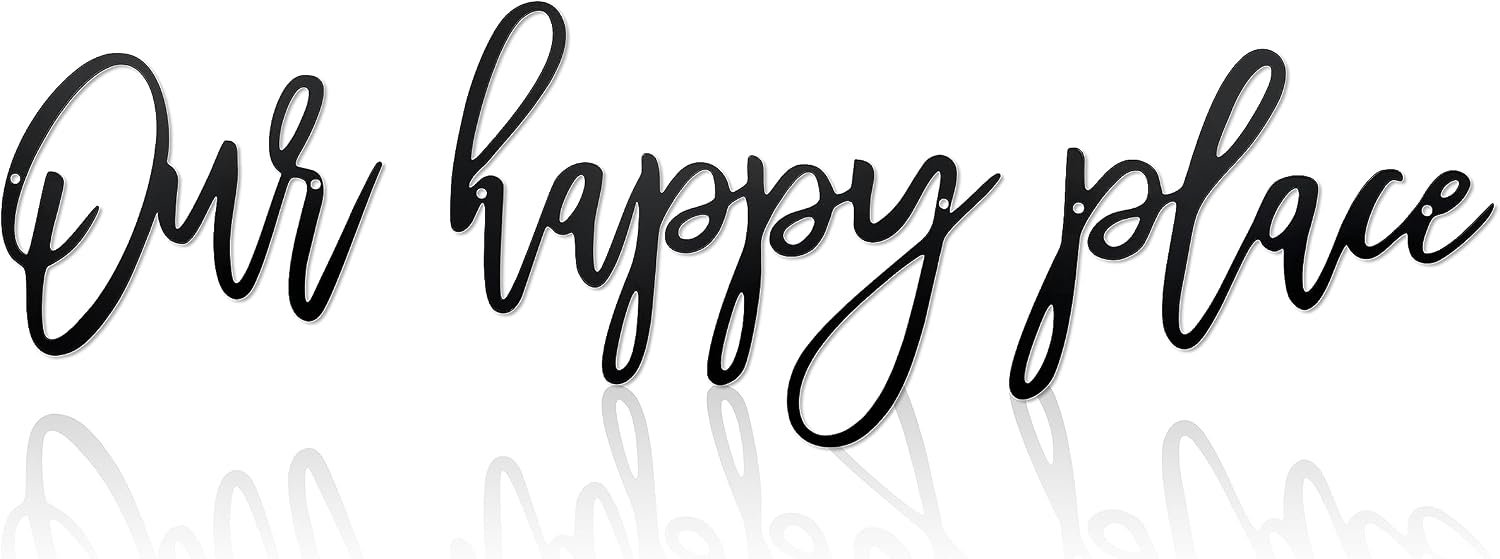 Metal Our Happy Place Wall Sign Decor – Laser Cut Words for Patio, Home, Living Room, Bedroom, Kitchen, Bathroom and More