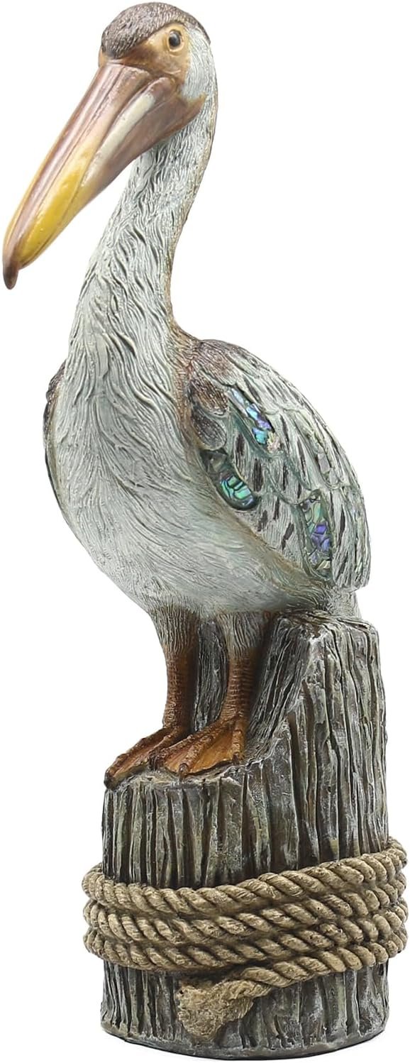 Lukitas Standing Pelican Statue and Sculpture Decor, Nautical Coastal Beach Bird Figurine, Creative Decorative Ornament for Home Garden Yard Lawn Outdoor, Resin 14”