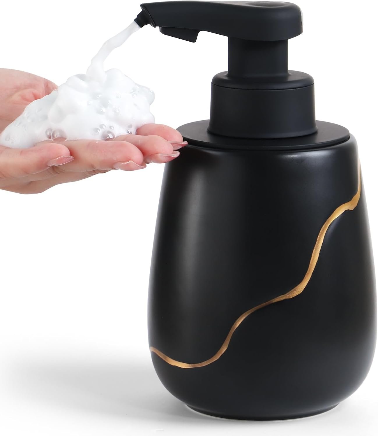 BosilunLife Automatic Foaming Soap Dispenser – Touchless Foam Hand Wash Dispenser for Bathroom Black Ceramic Smart Electric Auto Dish Soap Dispenser Waterproof, USB C Rechargeable, 17 oz/500 ml