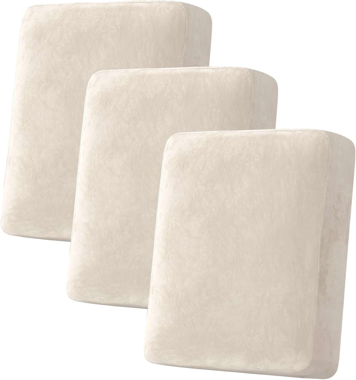 H.VERSAILTEX Velvet Stretch Couch Cushion Cover Plush Cushion Slipcover for Chair Loveseat Sofa Cushion Furniture Protector Seat Cushion Sofa Cover (3 Piece Sofa Cushion Covers, Ivory)