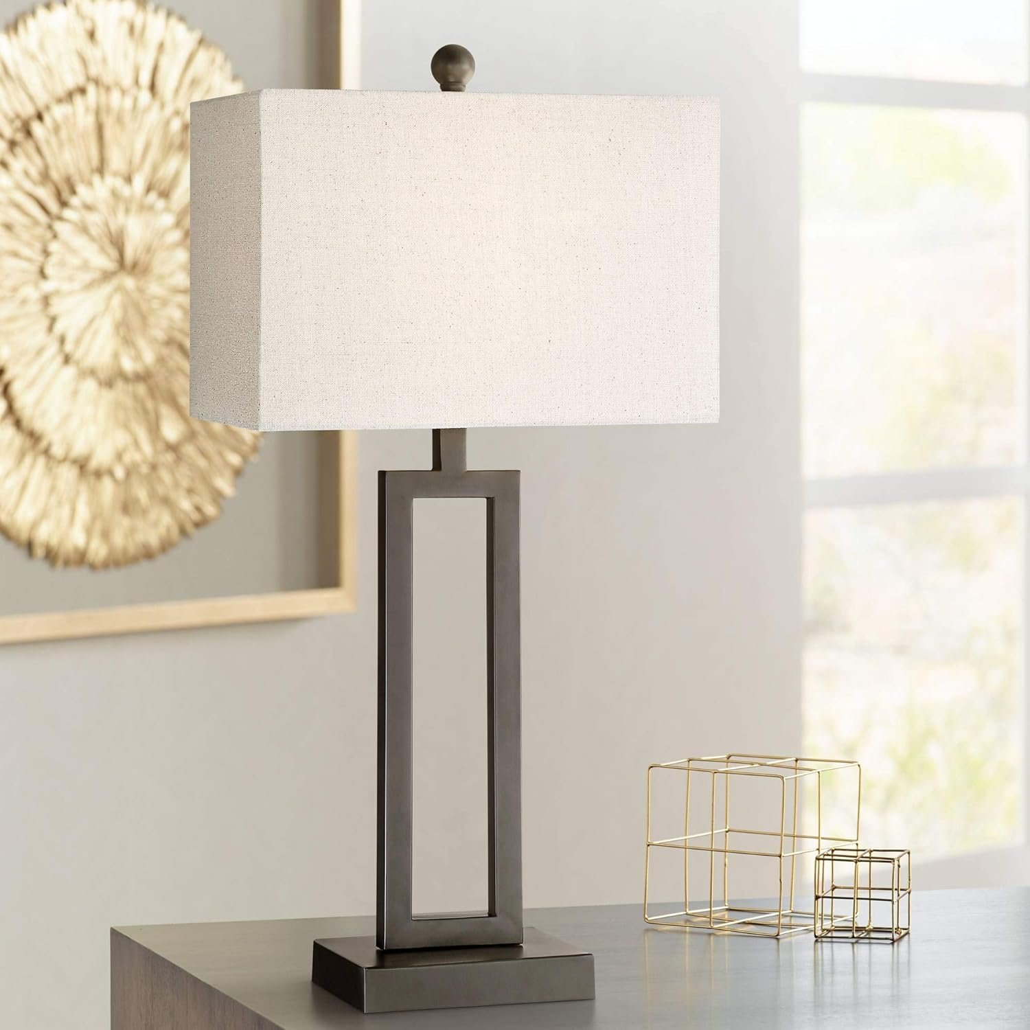 360 Lighting Aston 26″ High Open Rectangle Modern Table Lamp Black Finish Metal Single Fabric Off-White Shade Living Room Bedroom Bedside Nightstand House Office Home Kitchen Entryway