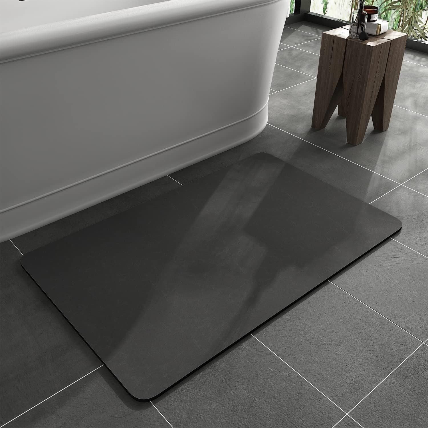 MontVoo -Bath Mat Rug-Rubber Backing Non Slip Quick Dry Absorbent Thin Bathroom Rugs Fit Under Door-Faux Suede Surface Bathroom Floor Mats-Shower Rug for in Front of Bathtub Shower Dark Grey 16″x24″
