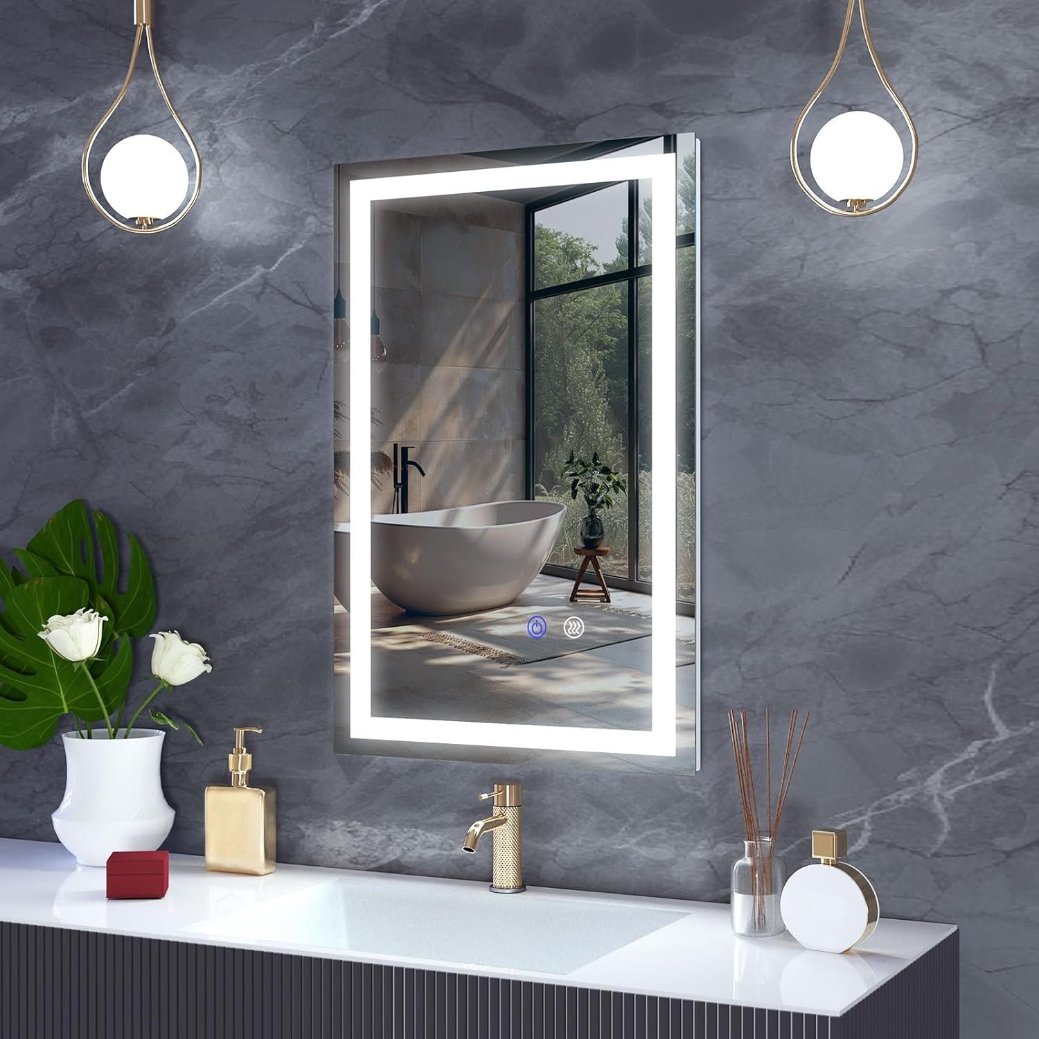 16″x 24″ LED Bathroom Mirror Vanity Mirror, Anti-Fog, Dimmable, Color Temperature Adjustable 3000-6000K, Switch-held Memory Led Wall Mirror Suitable for Bathroom, Vanity (Vertical/Horizontal)