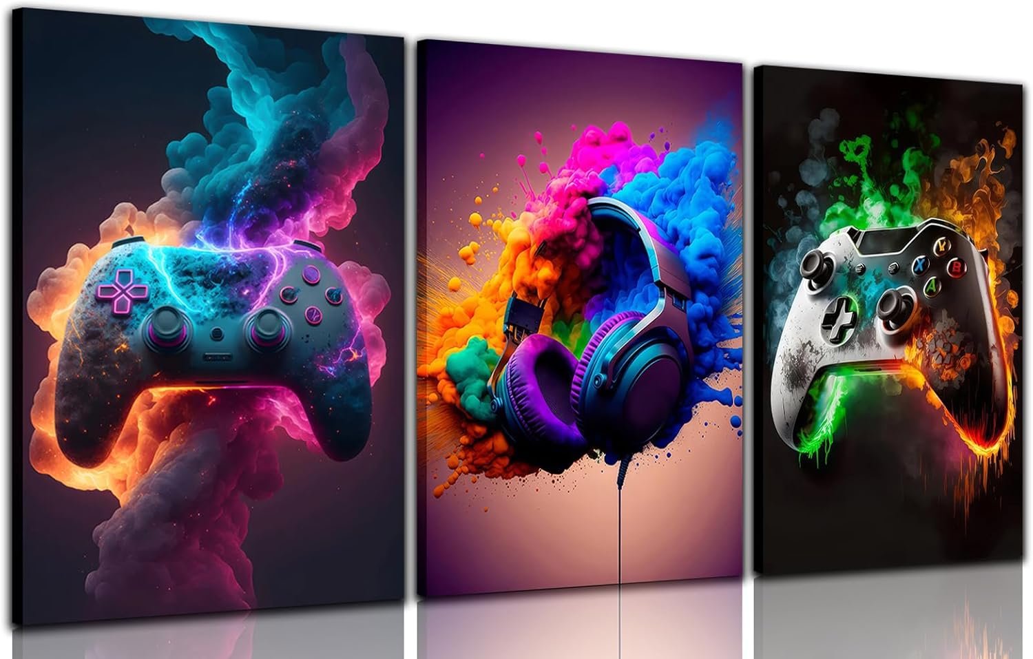 BGFCE Gaming Room Decor Canvas Wall Art Set of 3 – Cool Video Gaming Theme Wall Decor, Gamer Paintings Picture Print for Teen Boys Room 16×24 inch Framed