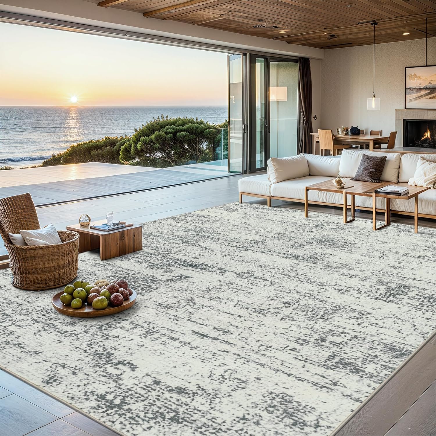 8×10 Area Rugs for Living Room – Washable Rug Modern Abstract Soft Large Neutral Non-Slip Carpet Indoor Floor Stain Resistant Thin Carpets for Bedroom Dining Room Farmhouse Nursery Home Office Grey