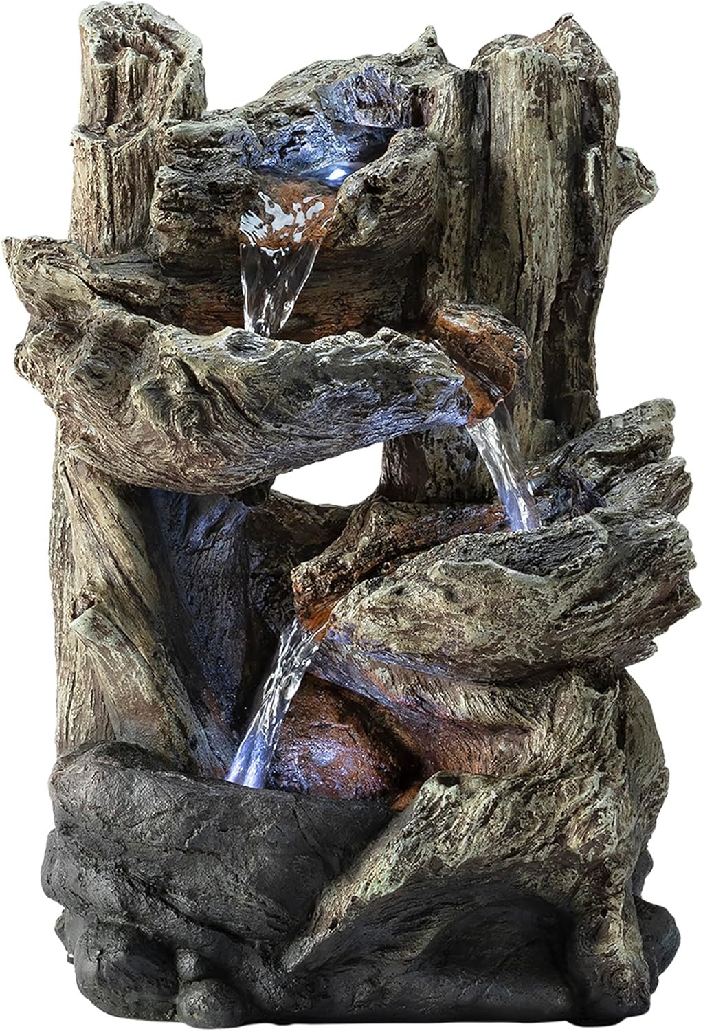 Alpine Corporation | 14″H Indoor Tiered Log Tabletop Fountain with LED Lights — Cascading Waterfall Design Creates Relaxing Ambiance for Home & Office Décor